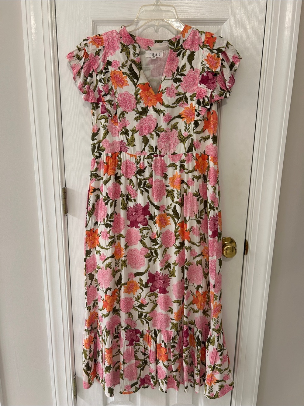 THML Pink & Orange Floral Midi Dress